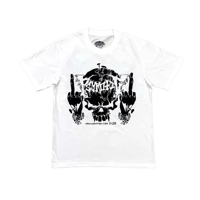 Baju-T Lelaki ใหม่ Osamason Psykotic Skull Tour เสื้อยืด Lengan Panjang Hip Hop สเก็ตบอร์ด Street ผ้