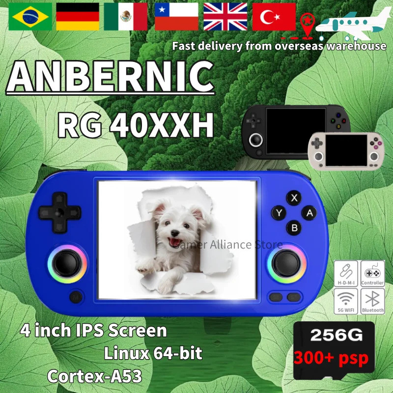 ANBERNIC RG40XX H RG 40XXH Retro คอนโซลเกมมือถือคอนโซลวิดีโอเกม 256G PSP เกม 4.0 นิ้วหน้าจอ IPS Linu