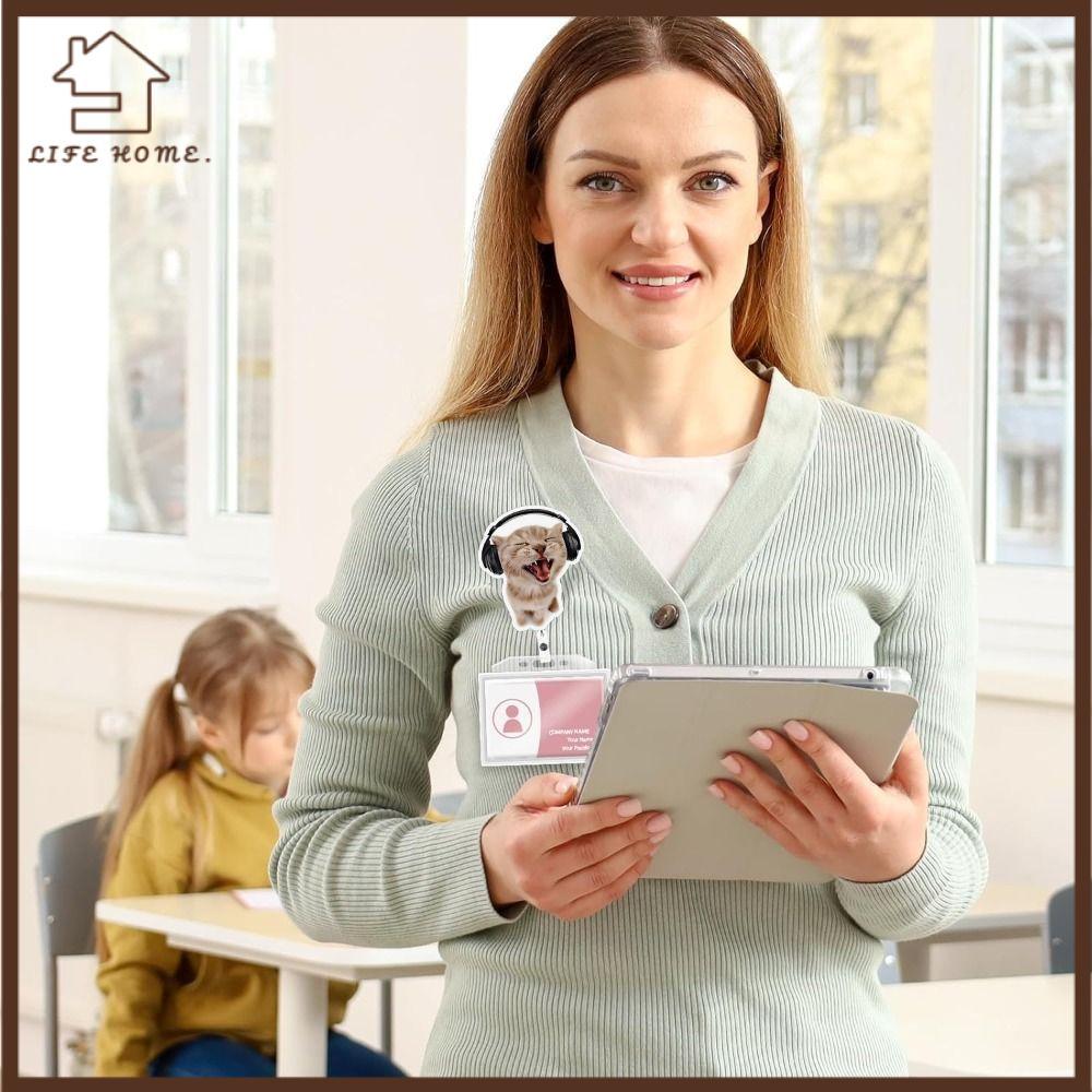 YELGIRL Memes Badge Reels, อะคริลิค Cat Memes Series พวงกุญแจแมว, Lanyard Retractable Bag จี้สํานักง