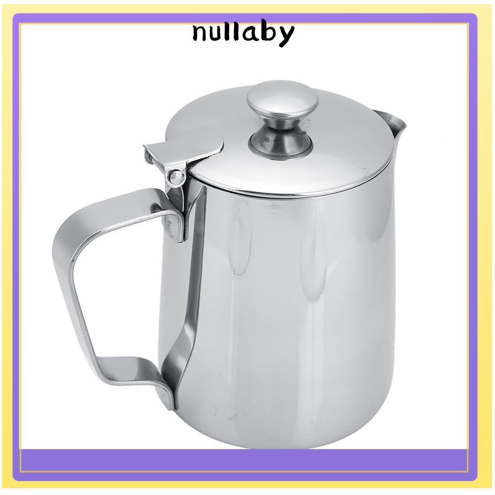 NULLABY เหยือกนม Frothing, สแตนเลสออกแบบกาแฟ Frothing Pitcher, Latte Coffee Art พร้อมฝาปิด Silver La
