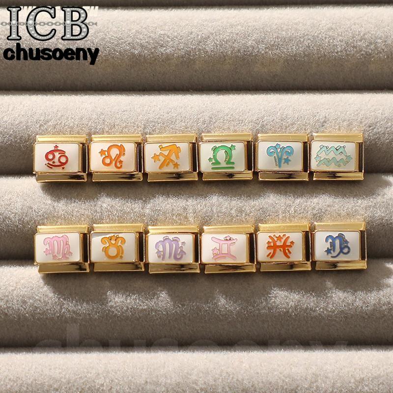 ยอดนิยม Golden 12 Constellation เพื่อนที่ดีที่สุดพ่อดอกไม้อิตาเลี่ยน Charm Links Fit 9 มม.สร้อยข้อมือสแตนเลสทําเครื่องประดับ