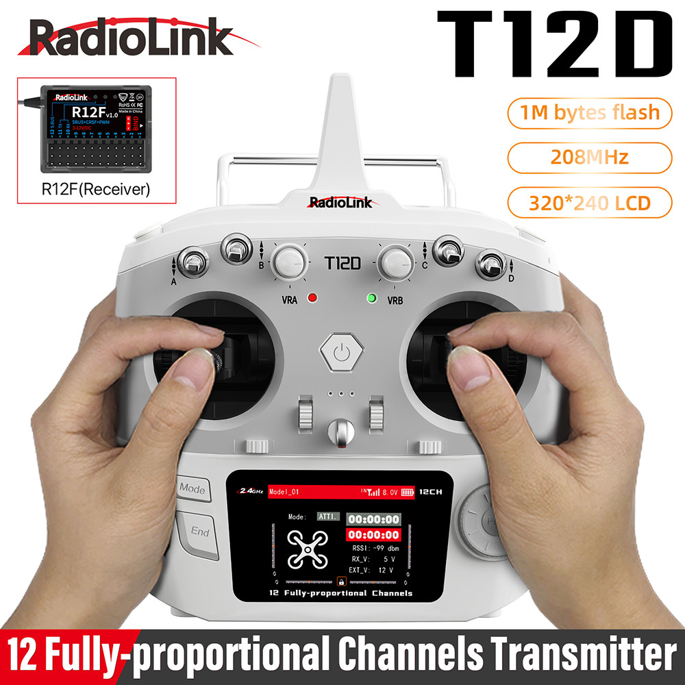 RadioLink T12D 12 ช่องเครื่องส่งสัญญาณ RC 2.4GHz พร้อม R12F ตัวรับสัญญาณ Dual Stick รีโมทคอนโทรลสําห