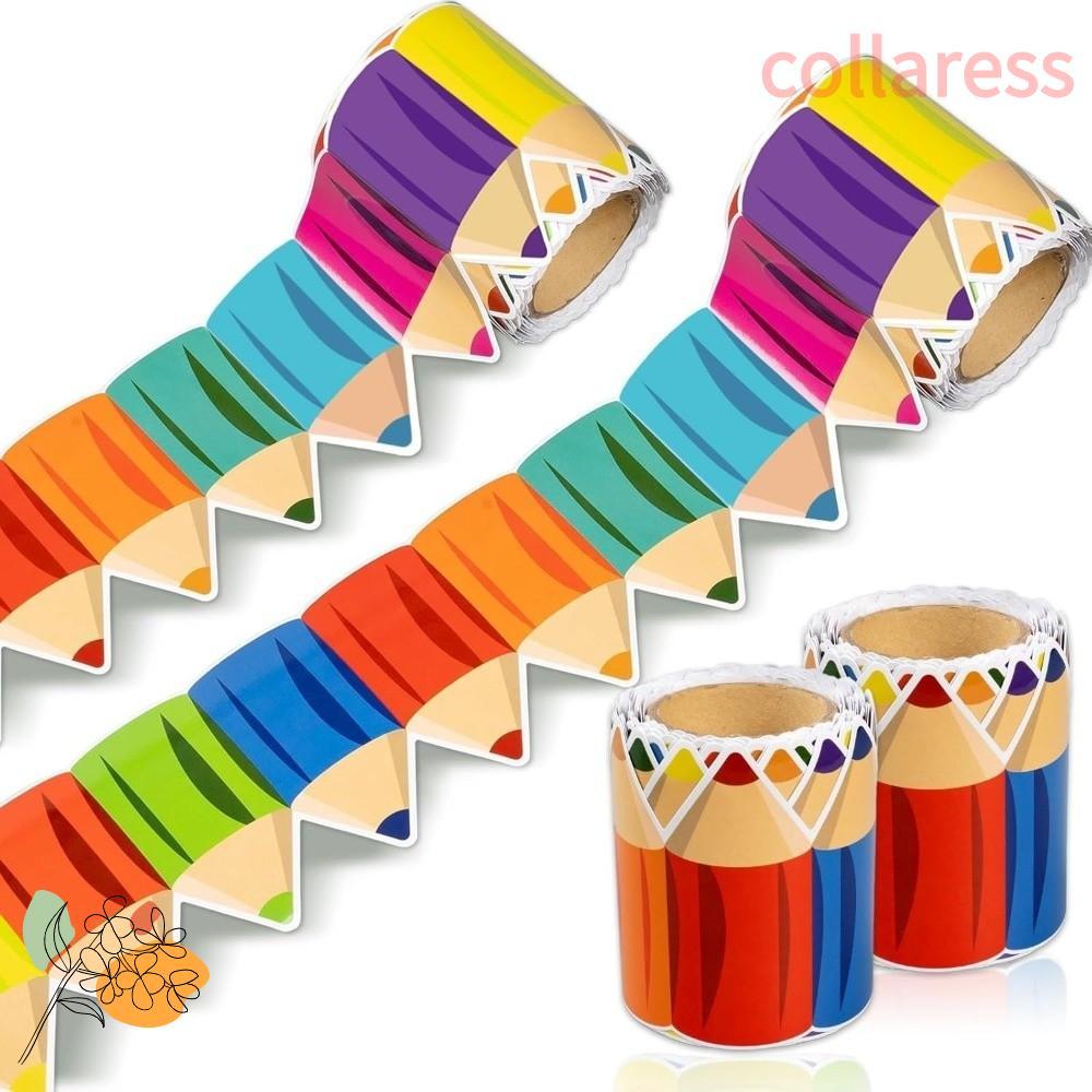 COLLARESS 1 ม้วนกระดานดํา Bulletin Board Border, กระดาษ 3 นิ้ว, Creative Self Adhesive DIY สติ๊กเกอร์ตกแต่งงานฝีมือทําด้วยมือ