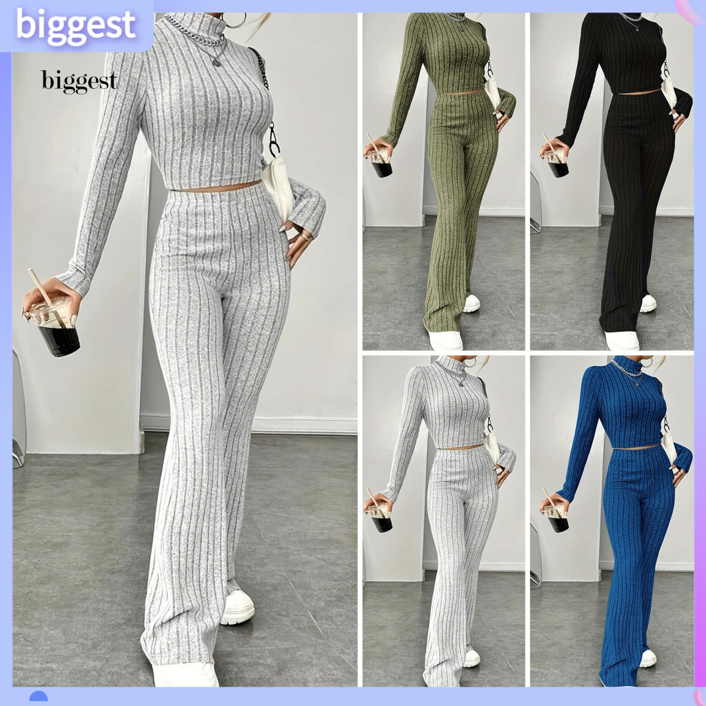ชุดสตรี BGT SLIM FIT สองชิ้น เอวสูง คอปอม เหมาะสำหรับฤดูใบไม้ร่วงและหนาว