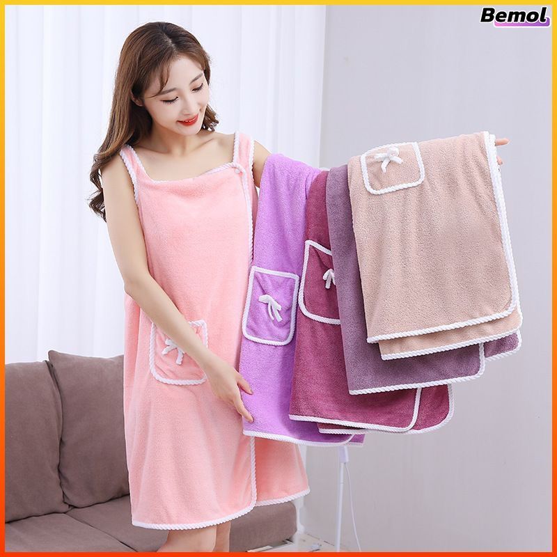 Bemol ผ้าเช็ดตัว 2 in 1 เป็นได้ทั้ง ผ้าเช็ดตัว และ เสื้อคลุม กำมะหยี่ปะการัง วัสดุ มันมีกระเป๋า