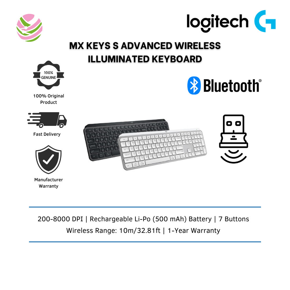 คีย์บอร์ด LOGITECH MX KEYS S ไร้สาย | เทคโนโลยีพลังงานต่ําบลูทูธ