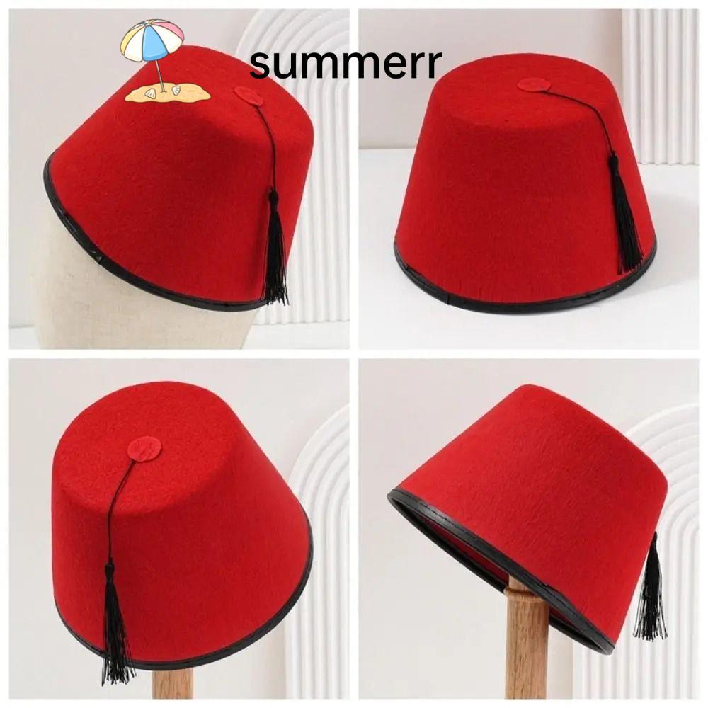 หมวก SUMMERR Fez, หมวก Round Felt Tarboosh Fez, สีแดงแบบดั้งเดิม Breathable Moroccan Hat Universal