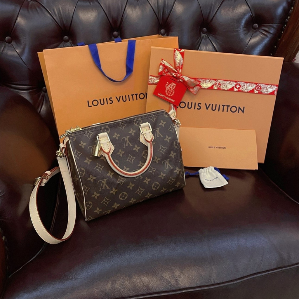 【มือสองเดิม】 กระเป๋า LV สะพายข้าง/กระเป๋าสะพายข้าง/กระเป๋าผู้หญิง/กระเป๋าสายโซ่/speedy 25