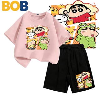 【จัดส่งไทย】2ชิ้น ชุดแฟชั่นเด็ก ชินจัง Shinchan ลายการ์ตูน NASA เสื้อยืดแขนสั้น+กางเกงขาสั้น สำหรับเด็กอายุ 1-14ปี#132