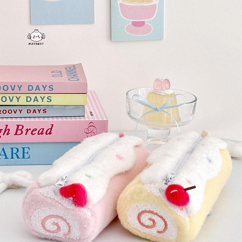 {maybest} 1PC Cute Cream Swiss Roll Plush Pencil Case Large Capacity School Student Stationery Storage Bag {TH}
