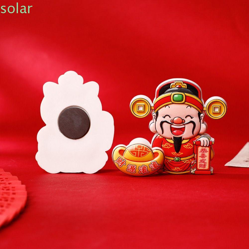 SOLARBUR แม่เหล็กติดตู้เย็น 3D, Maneki Neko God of Wealth ปีใหม่สติกเกอร์แม่เหล็ก, ตลกงานรื่นเริงพรน