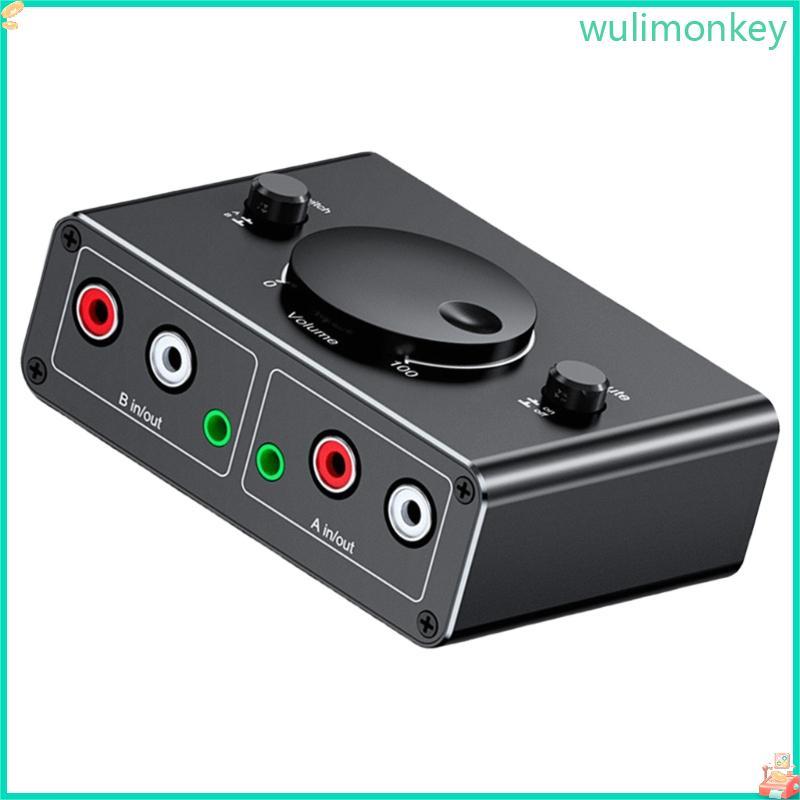 WU 3 5mm 2RCA ลําโพง Switcher กล่องควบคุมแบบสองทิศทางไม่ได้ Require ภายนอก Power