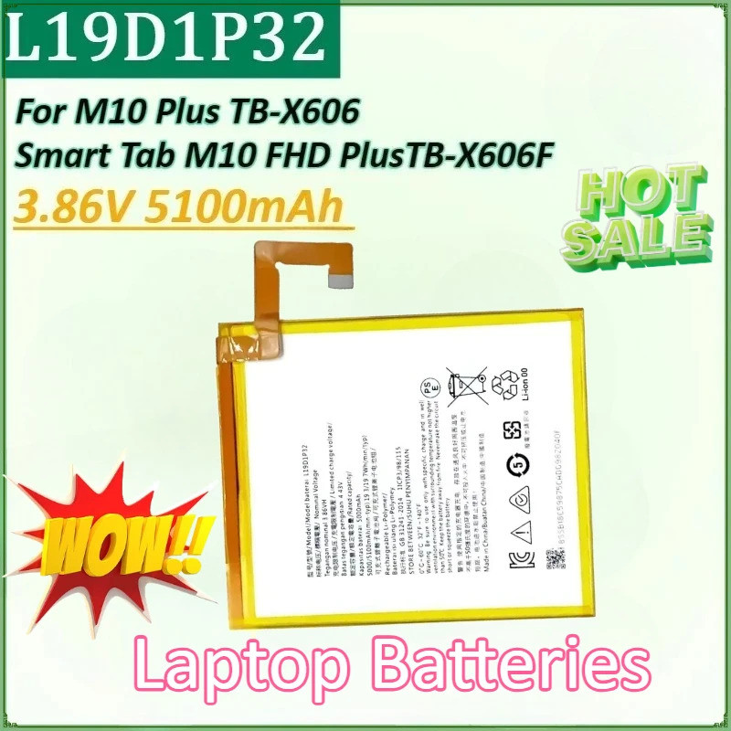 แบตเตอรี่แท็บเล็ต L19D1P32 3.86V 5100mAh สําหรับ Lenovo Tab M10 FHD PlusTB-X606X TB-X606F TB-X606 แบ