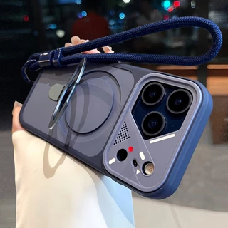 โลหะหรูหราวงเล็บแม่เหล็ก Lanyard สําหรับ iPhone 12 13 14 15 16 17 Pro max Air Plus mecha ซิลิโคนกันกระแทก