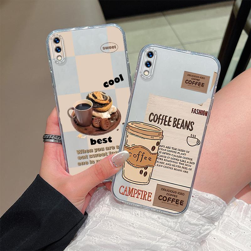 ใช้งานร่วมกับ VIVO Y93/Y93S Y91C/Y90 Y1S เคสโทรศัพท์ Coffee Series TPU นุ่มโปร่งใสฝาครอบโทรศัพท์