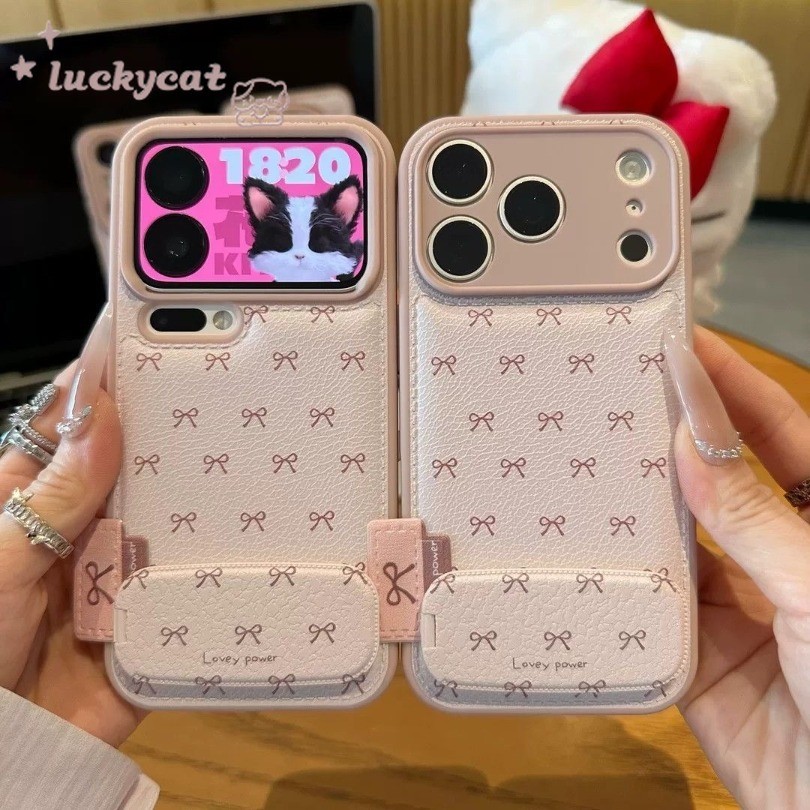 ใช้งานร่วมกับ iPhone 17 16 15 14 13 12 11 Pro Max X Xr Xs Max 7 8 Plus SE2020 เคสโทรศัพท์ Ins โบว์หวาน + Lanyard หนังนุ่มปกหลัง – โปรปัง