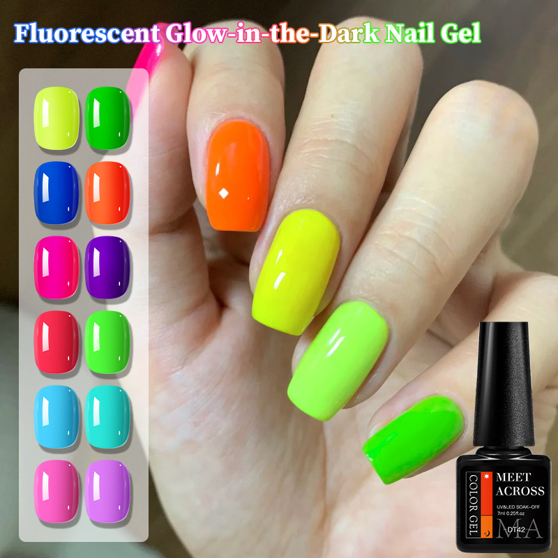 MEET ACROSS 12 สีเจลเล็บเรืองแสง Glow-in Dark เล็บเจลเล็บ Uv/led เจลยาวนาน Soak GEL ตกแต่งเล็บเล็บ 7ml