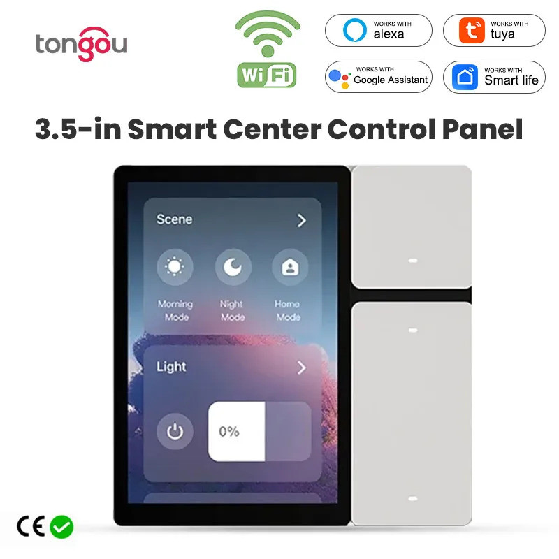 TONGOU Tuya WiFi 3.5 นิ้วสมาร์ทแผงควบคุม Tuya Zigbee สวิทช์ผนัง Home Automation หน้าจอ LCD IR รีโมทค