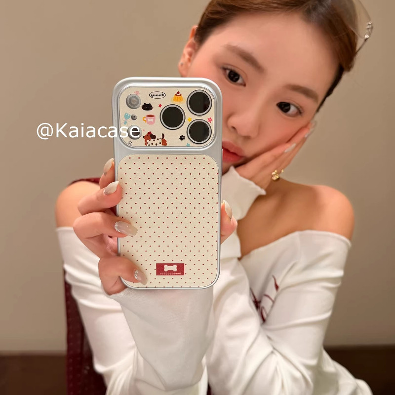 Huiwanju Simple Red Polka Dot การ์ตูน Dachshund สําหรับ iPhone17promax เคสโทรศัพท์ iph6pro/17 ผู้หญิง 14pro/15pro รวมทุกอย่างกรณีโทรศัพท์มือถือ