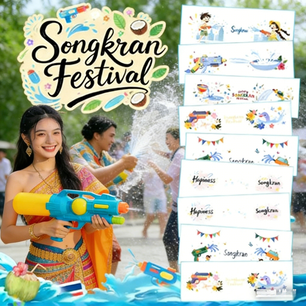 สติ๊กเกอร์รอยสักชั่วคราวและสติกเกอร์แต่งหน้าน้ำไม่ซึมสำหรับสงกรานต์