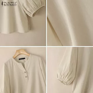 เสื้อผ้าแฟชั่นเกาหลีสำหรับผู้หญิง แบบคอวีแขนสามในสี่ กรีดด้านข้าง ทำจากผ้าฝ้ายและผ้าลินิน ใส่สบาย