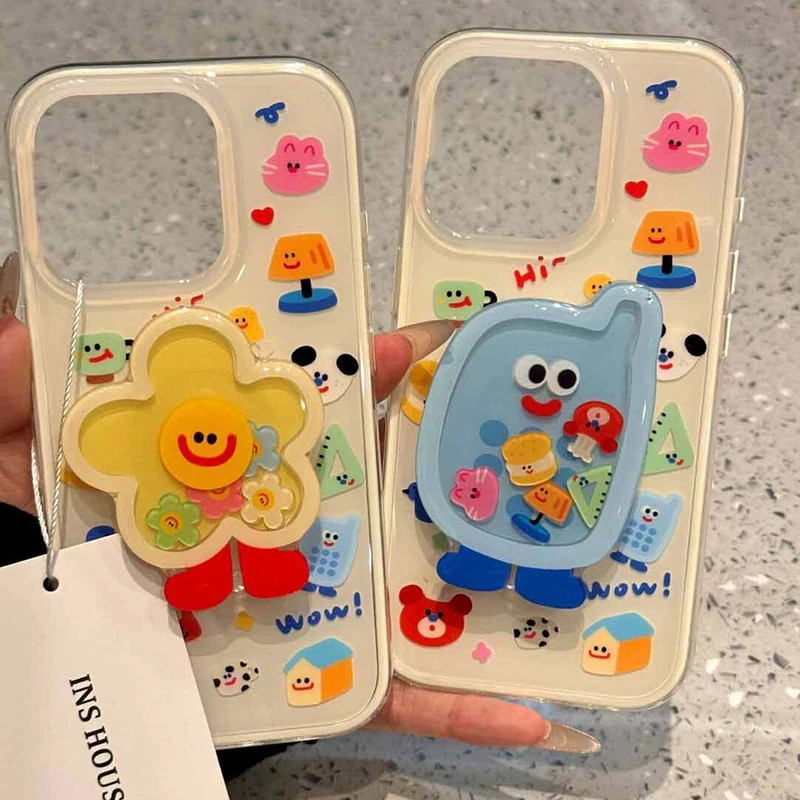 สําหรับ iPhone 17 Pro Max 16E 16 14 Plus 15 Pro Max 13 Mini 12 11 การ์ตูน Shakeable Grip Tok Holder สีขาวอะคริลิค Hard เคสโทรศัพท์