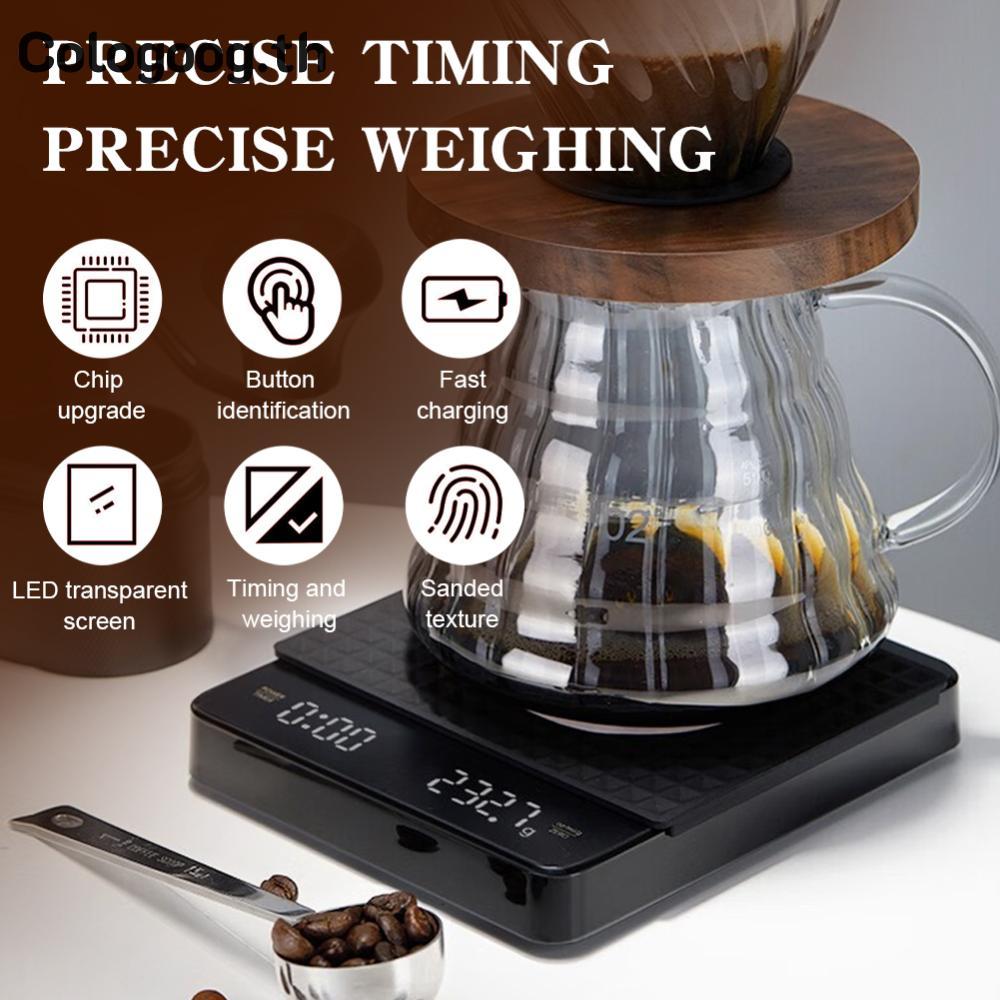 Mini Coffee Scale W/จับเวลาชาร์จ 3 กก./0.1g Espresso Coffee Scale Auto Tare Portable Coffee Scale LC