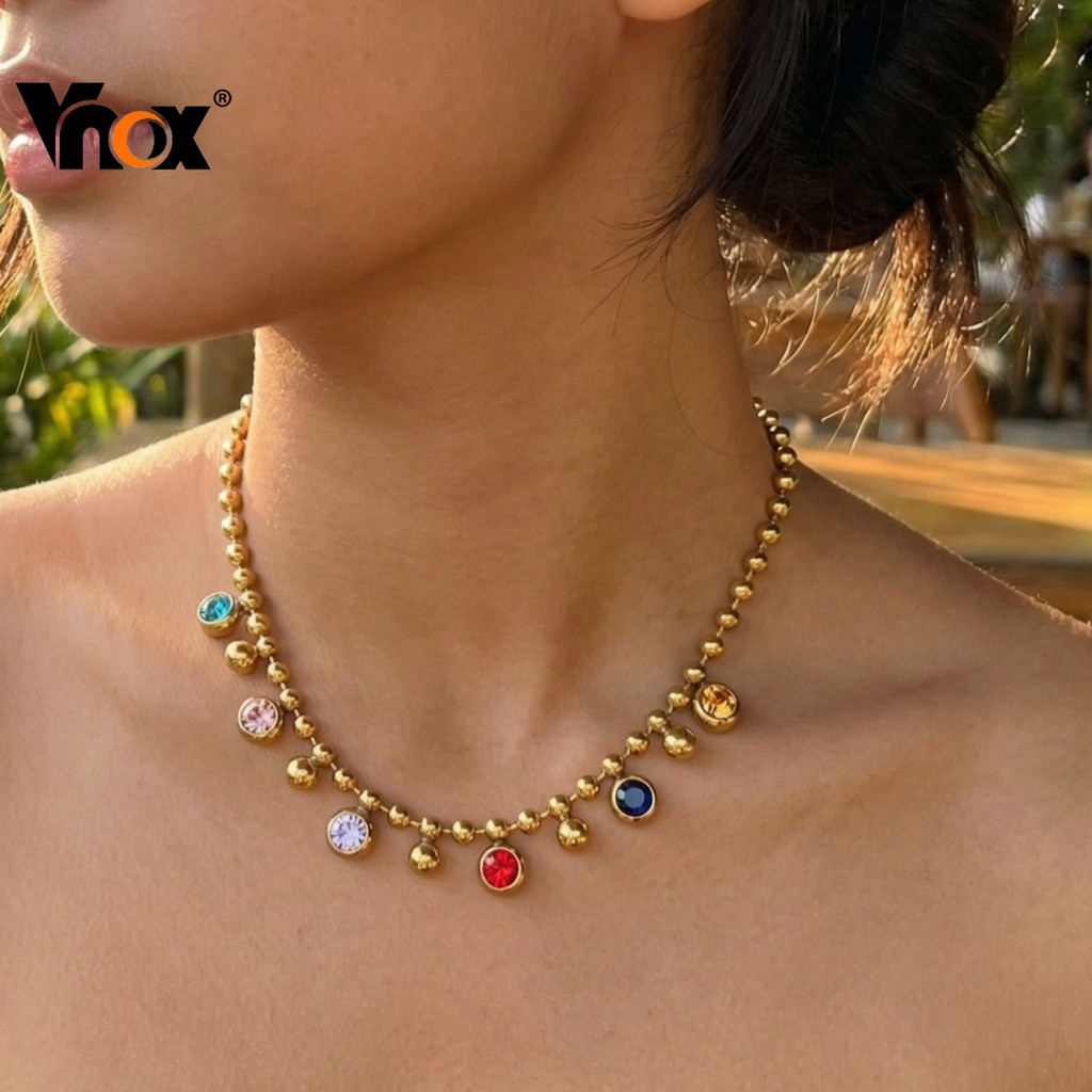 Vnox Charm ชุบทองสีเพทาย สำหรับสร้อยคอและจี้ เครื่องประดับแฟชั่นสำหรับผู้หญิง