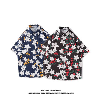 เสื้อเชิ้ตแขนสั้นลายดอกไม้สำหรับผู้ชาย สไตล์ลำลองแบบฮาวาย