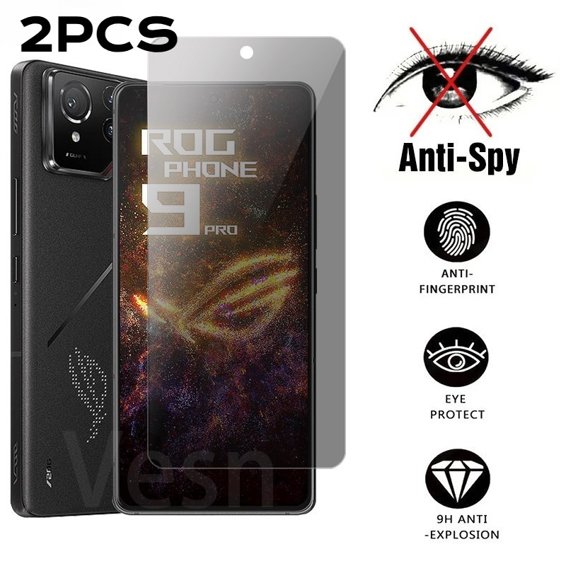 2PCS Anti Spy ความเป็นส่วนตัว Black Edge ฟิล์มกระจกนิรภัยสําหรับ Asus ROG โทรศัพท์ 9 8 Pro FE สีดําขอบป้องกันหน้าจอสําหรับ Asus ROG โทรศัพท์ 9Pro 9FE 8Pro HD ฟิล์มกระจกใส