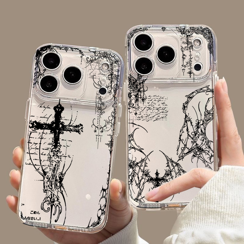 Cool Dark Gothic Cross Mark สําหรับ OPPO Reno 15F 13F 14F 15 11 12 13 14 Pro 5G โทรศัพท์มือถือกรณี Soft Clear ออกแบบใหม่โปร่งใส TPU ซิลิโคนกันกระแทกแฟชั่นรูปแบบ