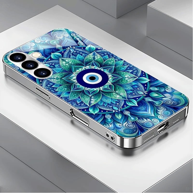 SAMSUNG Blue Eye Evil 09 หรูหราชุบกรอบแว่นตาสําหรับSamsung Galaxy S22 S23 S24 S25 Ultra A22 A23 A25 