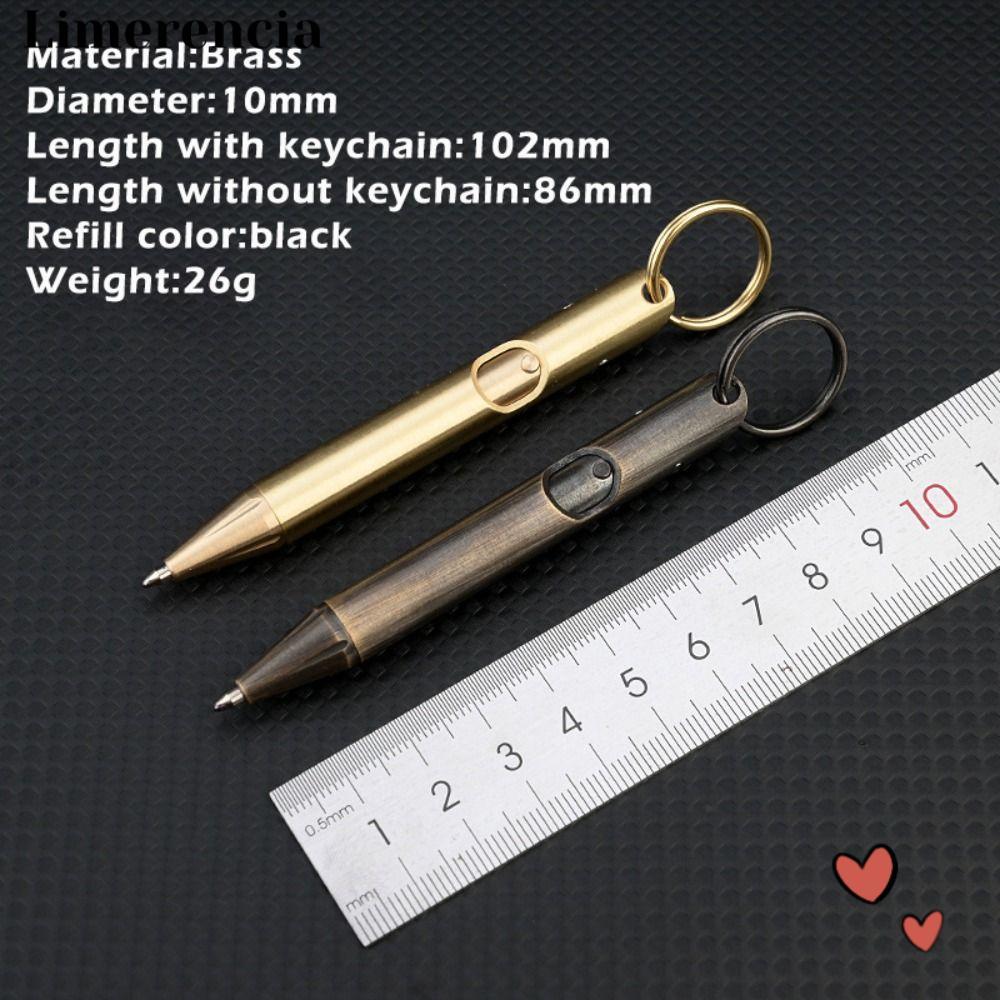 LIMERENCIA Mini Ballpoint Pen, Brass with Keychain Pocket Pen, Portable Gel Pen School Office