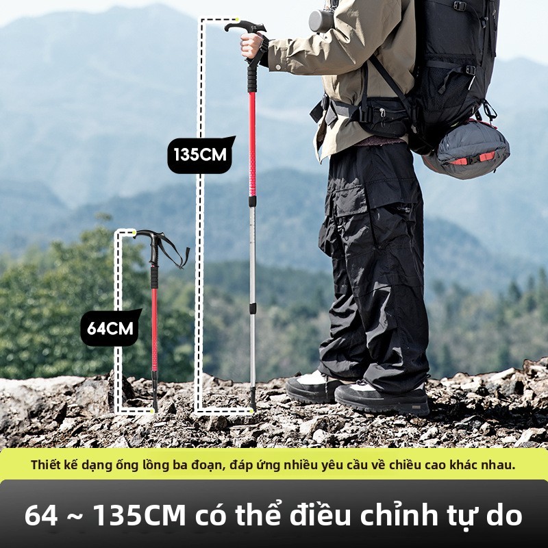 Trekking Pole Outdoor Ultra-Light Folding Trekking Pole อลูมิเนียมอัลลอยด์ Retractable Straight Hand