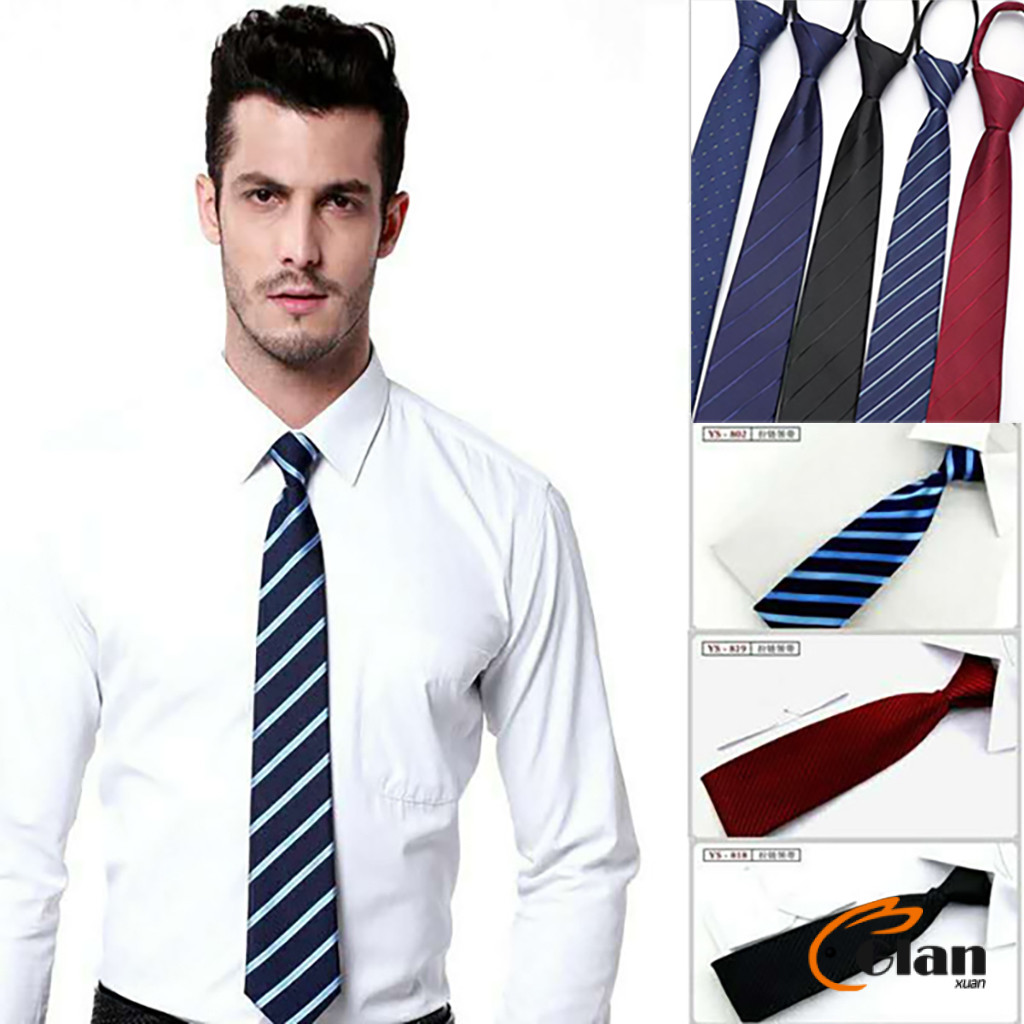 Glanxuan เนคไทแฟชั่นผู้ชาย เนคไทนักธุรกิจ สีพื้น แบบซิป ไม่ต้องผูก Men's tie