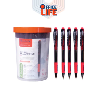 Quantum (ควอนตัม) ปากกา ปากกาลูกลื่น หมึกเจลลูลอยด์ รุ่น X5 Hitz ขนาด 0.5 มม. หมึกน้ำเงิน หมึกแดง ( 50ด้าม / กระปุก )