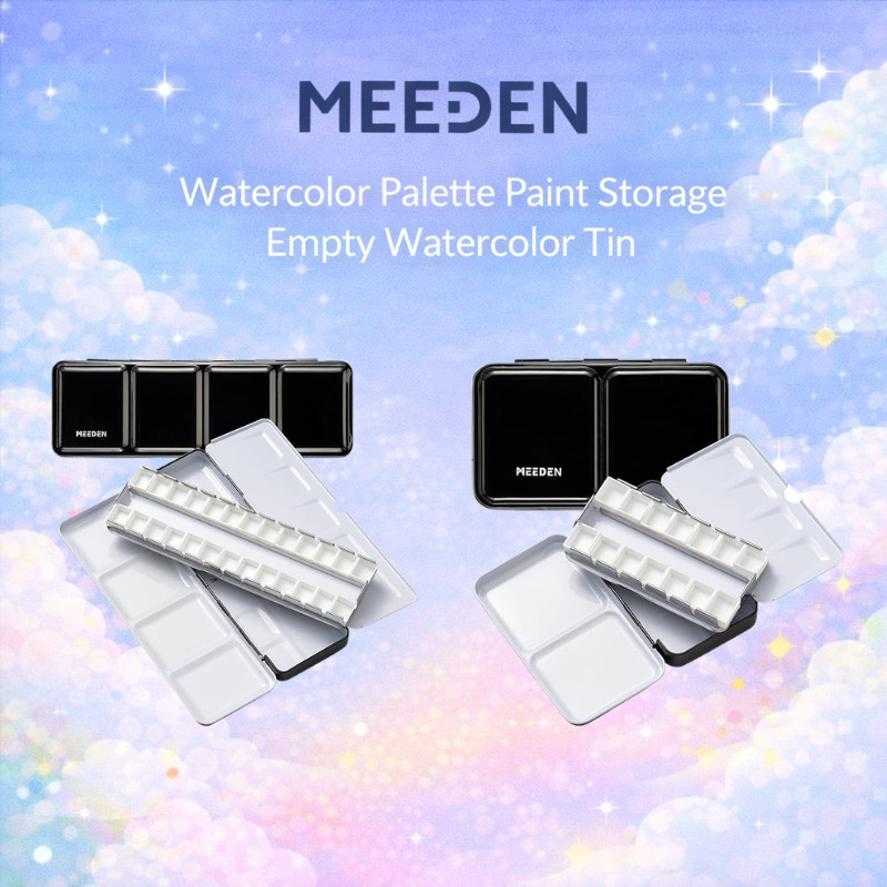 MEEDEN Portable Watercolor Palette Set with Half Pans and Lid - Ideal for Mixing Colors and On-the-G