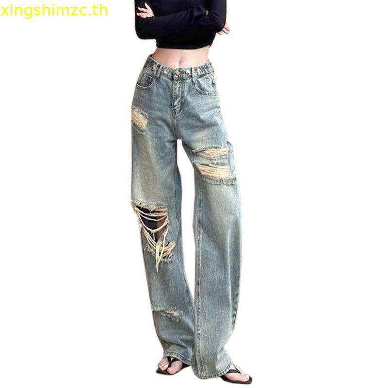 EMILIA SHOP กางเกงขายาว กางเกงยีสน์ผู้หญิง ทรงหลวม ๆ ตรง ชิค ทันสมัย ทันสมัย น่ารัก WNK23B0GNK 45Z23