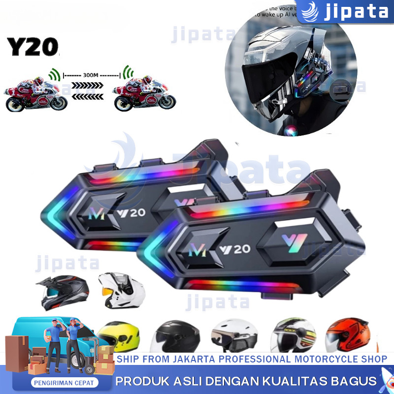 【COD】Y20 ไร้สาย Intercom หมวกกันน็อครถจักรยานยนต์ชุดหูฟังบลูทูธ 5.3 IPX6 กันน้ํา RGB เสียง