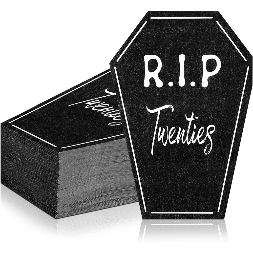100 ชิ้น Death to My Twenties ค็อกเทลผ้าเช็ดปาก 30th Birthday Party Supplies 4 x 5.5 นิ้ว Tombstone 