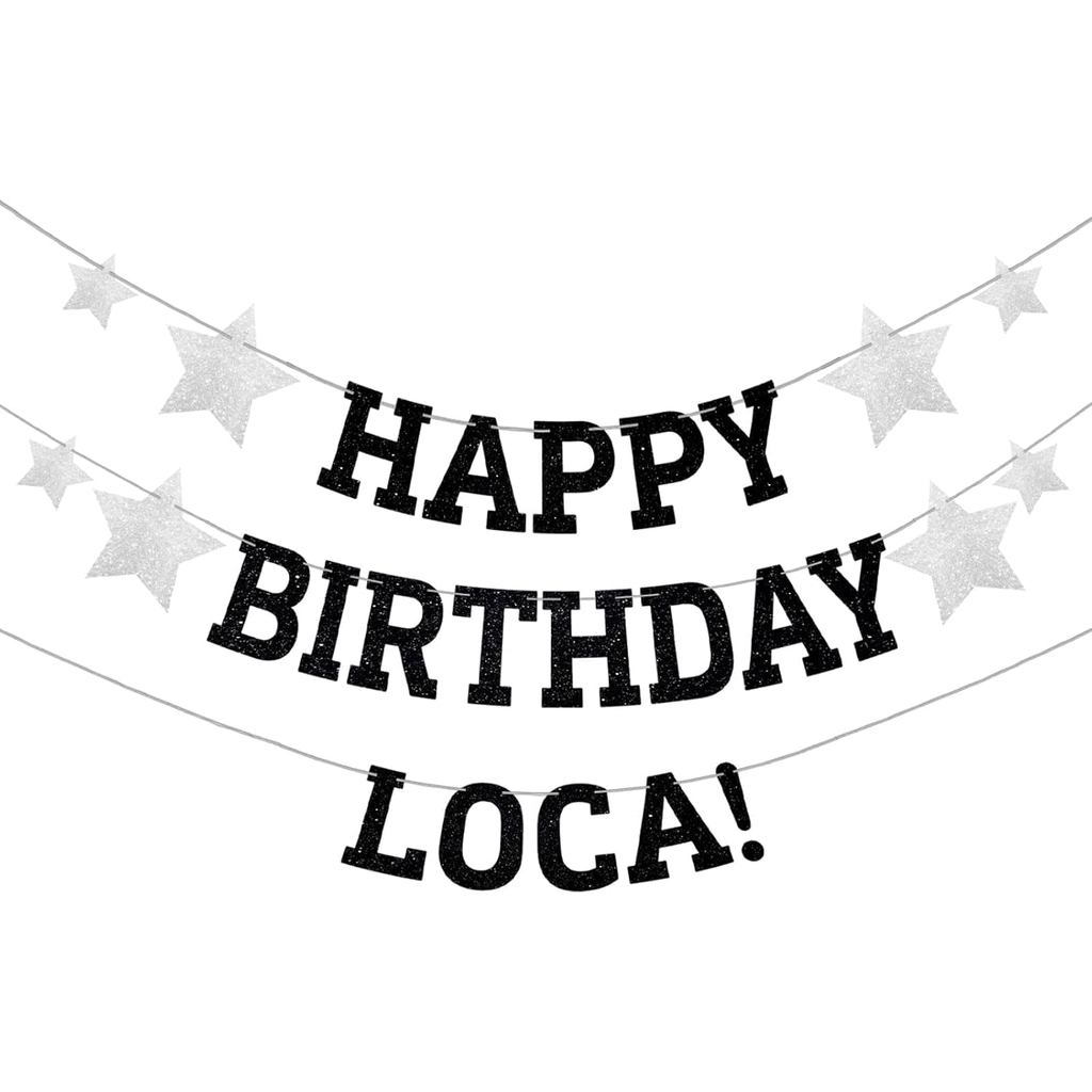 Pre-Strung Happy Birthday Loca Banner Vampire Theme Party ตกแต่งวันเกิด,แบนเนอร์ตลกสีดําสําหรับ 18th