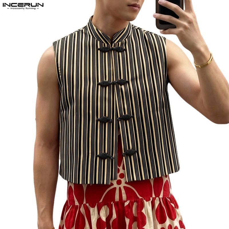 เสื้อกั๊กแขนกุดดีไซน์ลายทาง แฟชั่นสำหรับผู้ชาย ราคา ถูกที่สุด ดีลบีเคเค