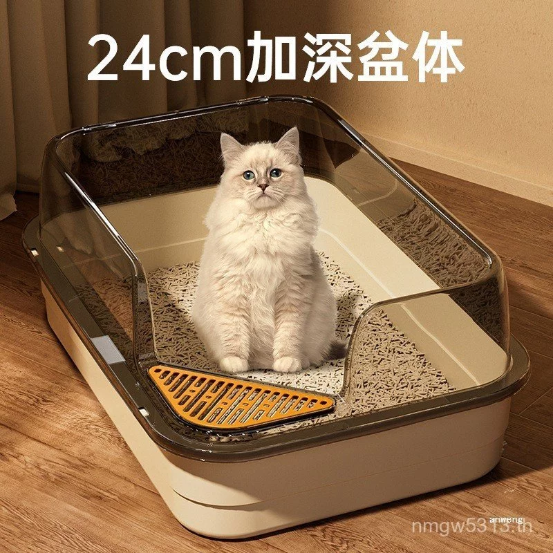 ห้องน้ำแมวขนาดใหญ่ กะบะทรายแมวแบบเปิดป้องกันทรายกระเด็น