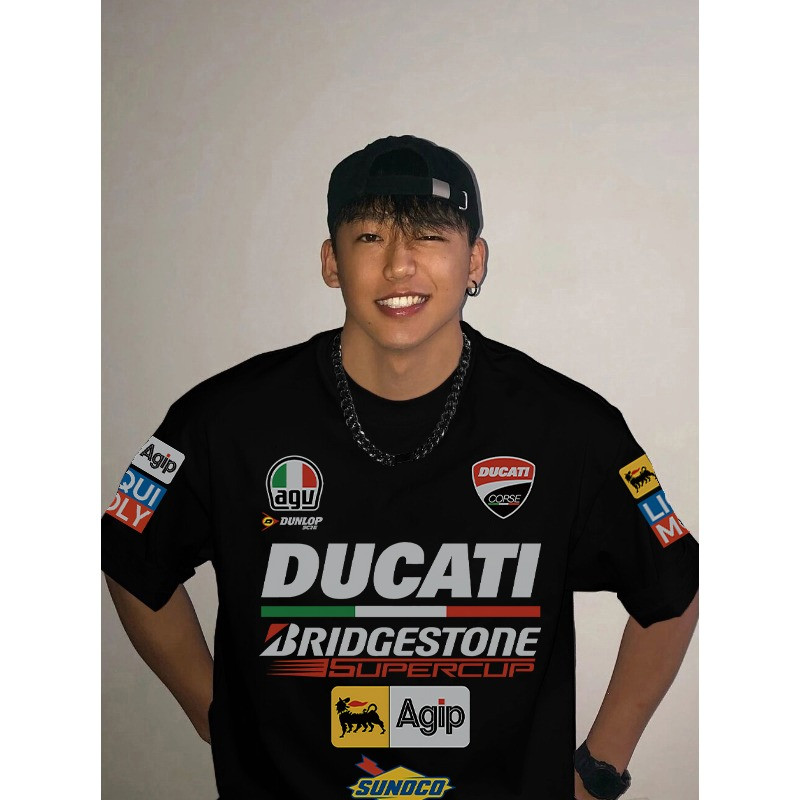 YOUTANG Ducati Racing เสื้อยืดแขนสั้นหลวมผ้าฝ้ายแท้พิมพ์ลาย