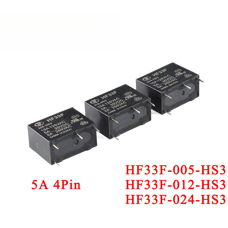 2pcs รีเลย์ไฟ HF33F DC 5V 12V 24V 5A HF33F-005-HS3 HF33F-012-HS3 HF33F-024-HS3 5VDC 12VDC 24VDC 4Pin