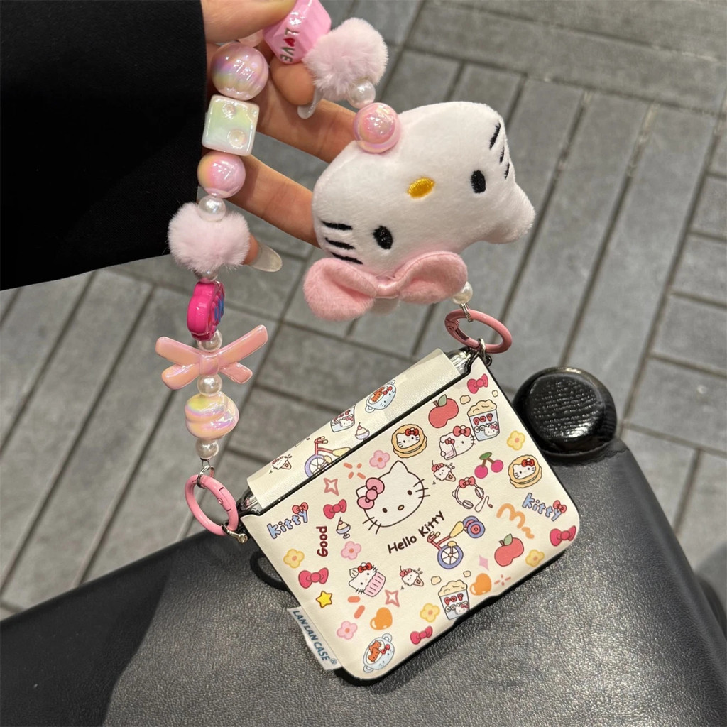 Zflip7 กรณีขนมหวานน่ารัก Kitty แมวสไตล์หนังพลิกเคสโทรศัพท์สําหรับ Samsung z flip7 zflip6 zflip5 4 mi