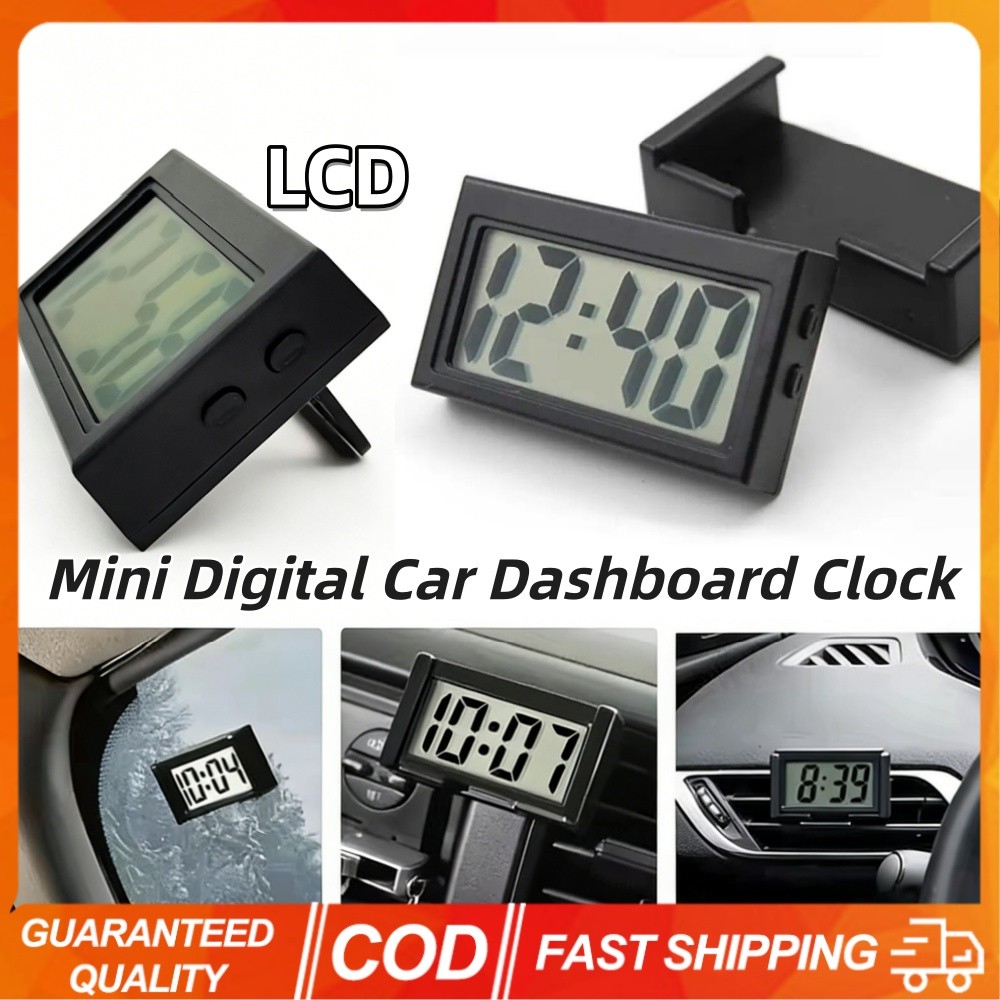 นาฬิกาแดชบอร์ดรถดิจิตอลขนาดเล็กพร้อมจอแสดงผลเวลา LCD และวัน ﻿อุปกรณ์ในรถยนต์นาฬิกาดิจิตอลเรียบง่ายแบบมีกาวในตัวสําหรับแผงหน้าปัดรถบรรทุกและช่องระบายอากาศ