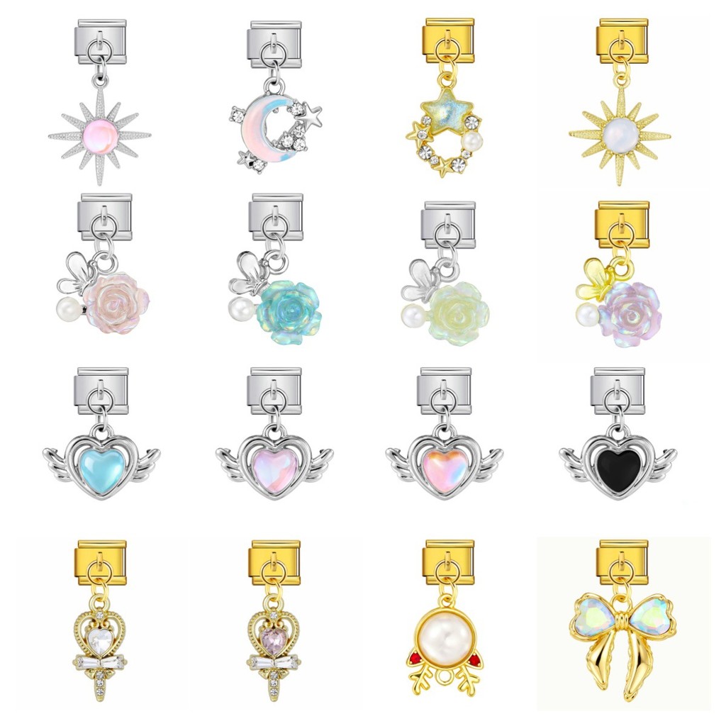 จี้ดอกไม้อิตาเลียนพร้อมสร้อยข้อมือเหล็กไทเทเนียมแบบยืดได้