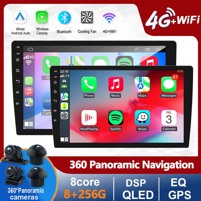 (4GSIM + พัดลมระบายความร้อน) Android 16 จอ android รถยนต์ พร้อมกล้อง 360 8 แกน 8G + 256G จอติดรถยนต์