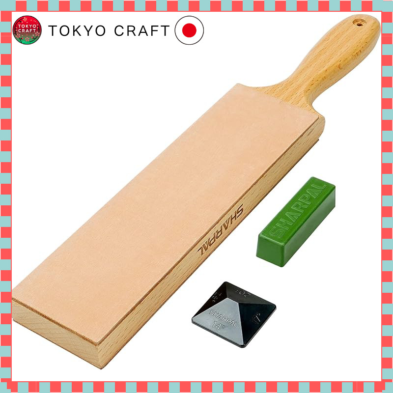 SHARPAL 205H Leather Strop (Genuine Cowhide) 8" x 3" Kit, 2 oz. Polishing Compound & Angle Guide, Kn